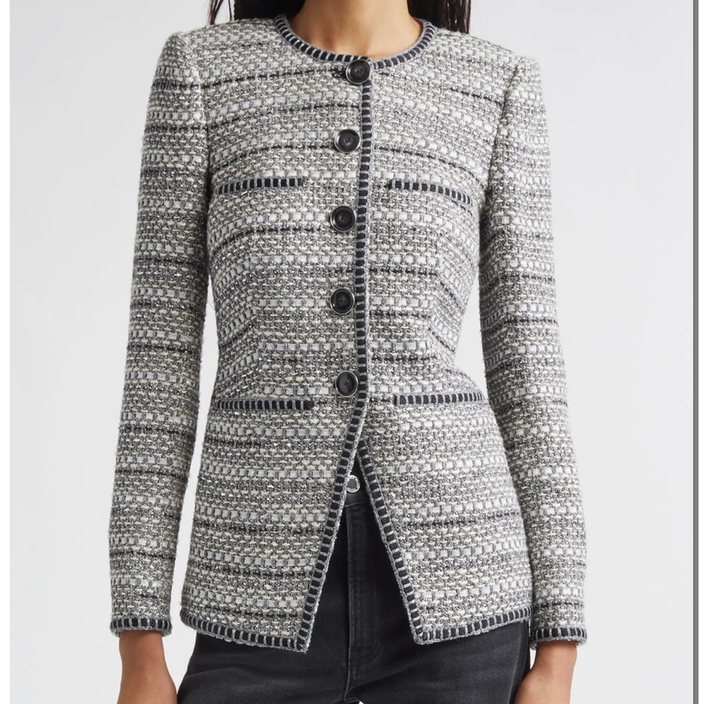 2026 Veronica Beard Alessia Metallic Tweed Cutaway Jacket $985